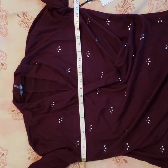 Burgundy Sweater Crossed Front Sweater Embellished - Picture 11 of 13